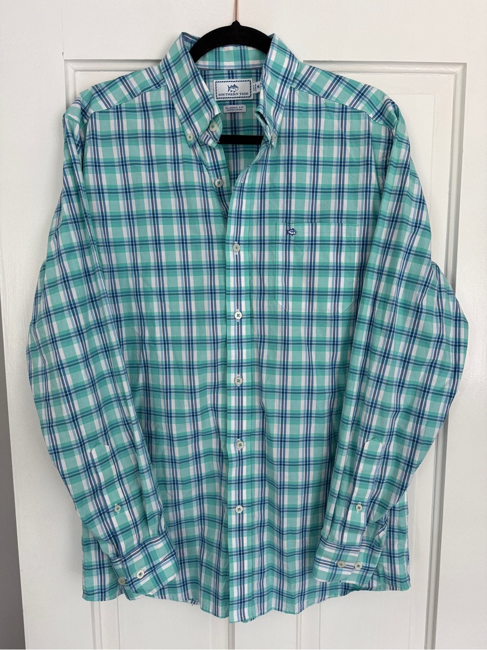 Southern Tide Blue and Green Plaid Button-Down Shirt